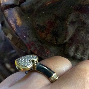 Lauren G Adams size 7 stacking ring with heart charm,black enamel & rhinestone